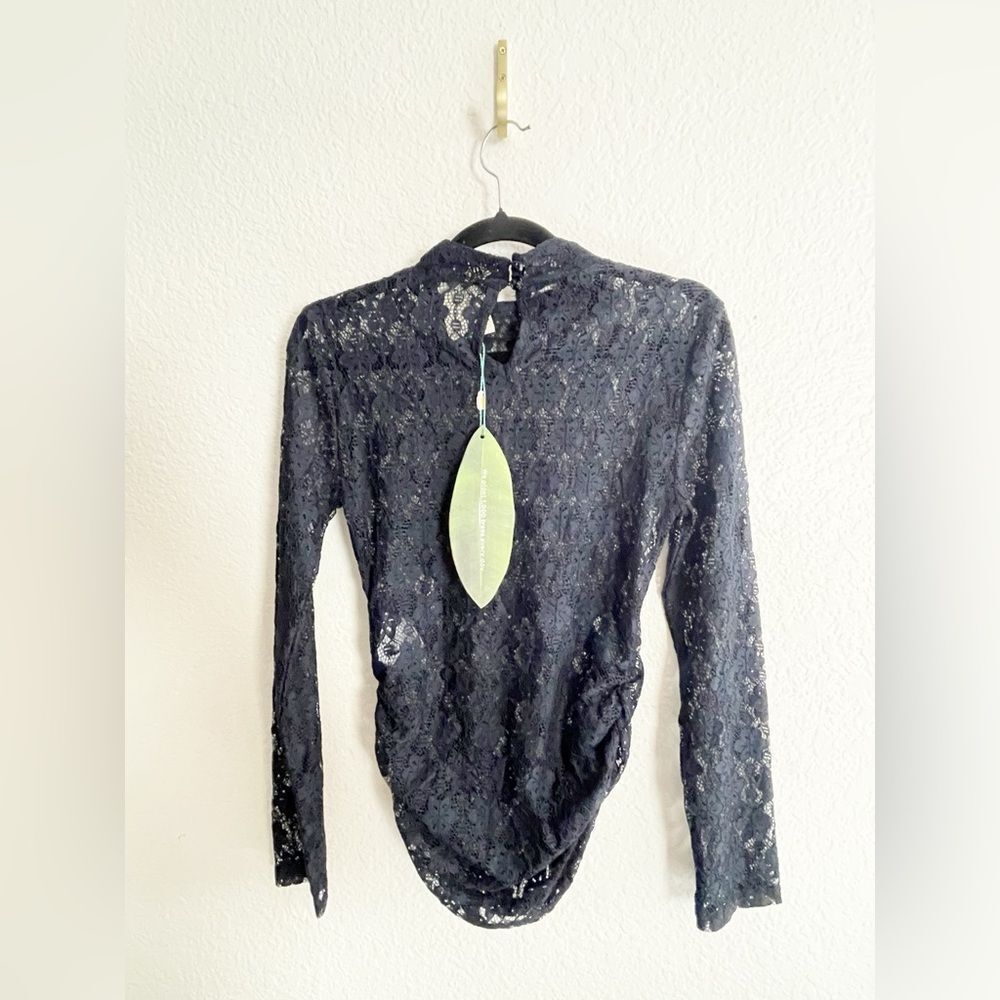 Farm Rio Black Lace Long Sleeve Top romantic bohemian edgy  M. NWT - Picture 3 of 12